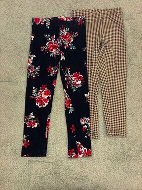 Carter's Black Floral Leggings & Tan Houndstooth Leggings Set
